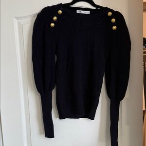 Zara Navy Sweater with Gold Button Details